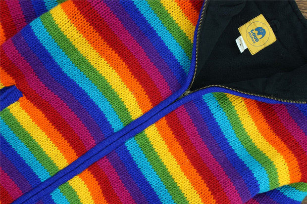 Hand Knitted Wool Jacket Cardigan - Stripe Bright Rainbow
