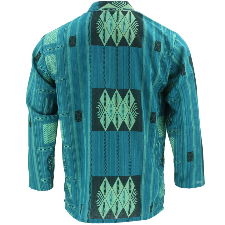 Heavy Cotton Naga Grandad Kurta Shirt - Blue