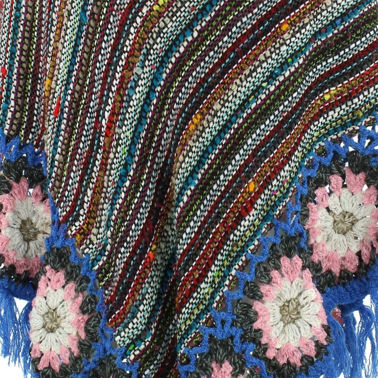 Granny Squares Crochet Poncho Long - Black Multi/Blue