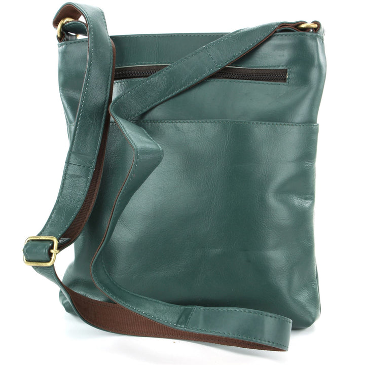 Real Leather Cross Body Messenger Shoulder Bag - Green