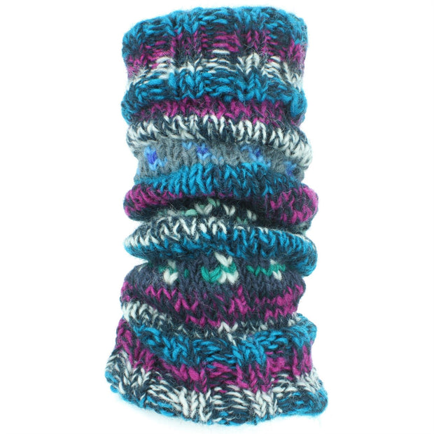 Chunky Wool Knit Abstract Pattern Leg Warmers - 17 Blue