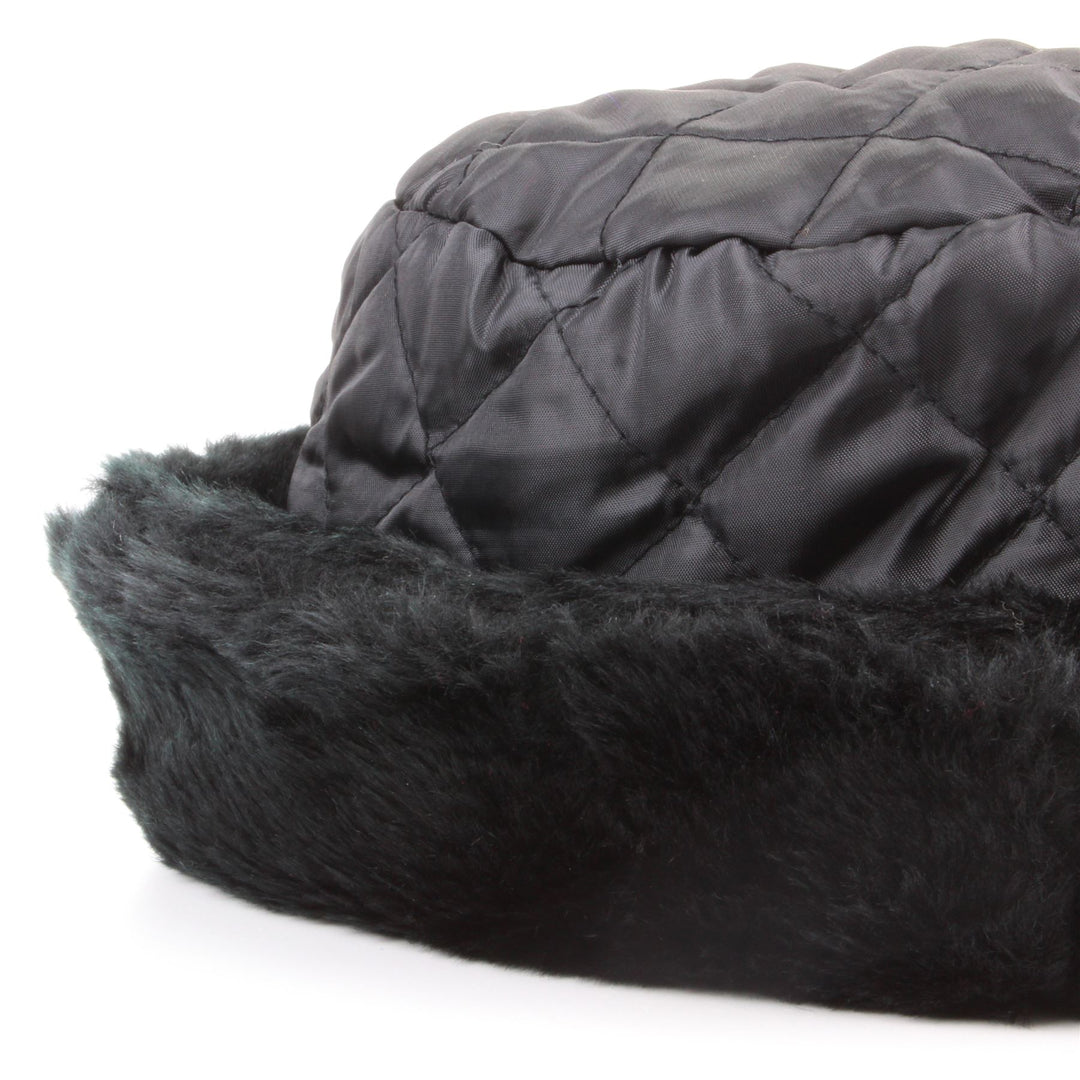 Quilted hat with faux fur trim - Black