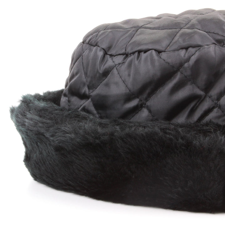 Quilted hat with faux fur trim - Black