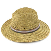 Wide Brim Straw Fedora Trilby Hat - Natural