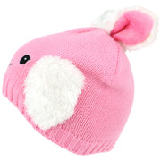 Fine Knit Animal Beanie Hat with Faux Fur Details - Rabbit