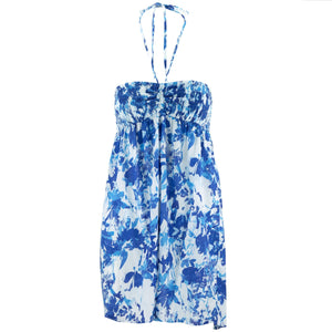 Robe froissée dos nu - fleur bleue