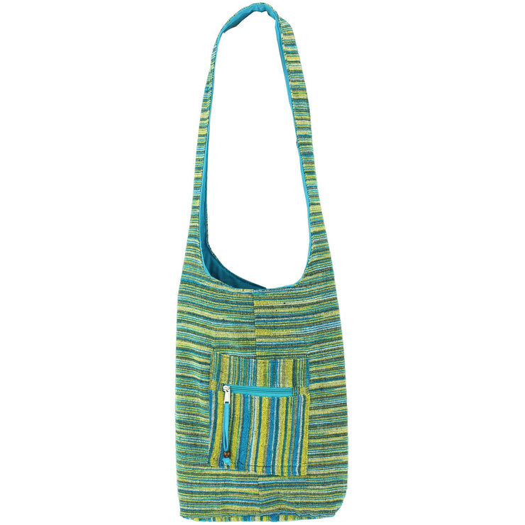 Striped Chenille Sling Shoulder Bag - Turq Yellow