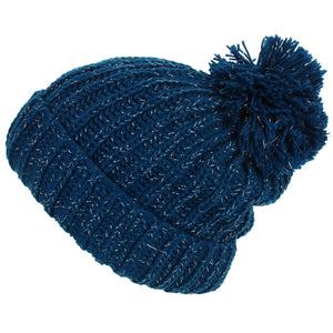 Tinsel Bobble Beanie Hat - Blue