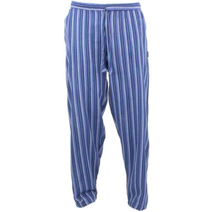 Classic Nepalese Lightweight Cotton Striped Trousers Pants - Blue