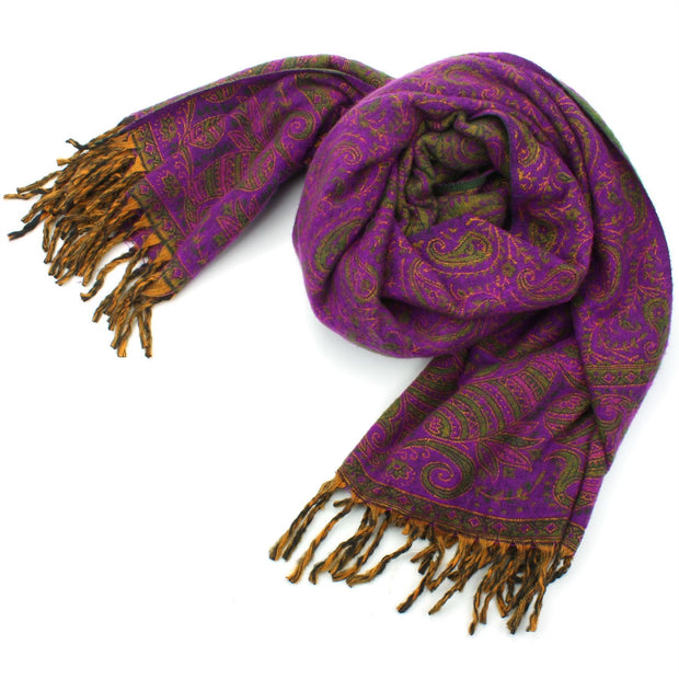 Acrylic Wool Shawl Blanket - Paisley - Purple