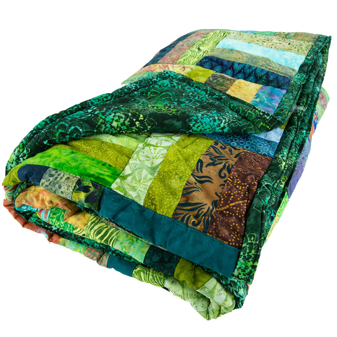 Handmade Quilted Patchwork Batik Printed Bedspread - Emerald