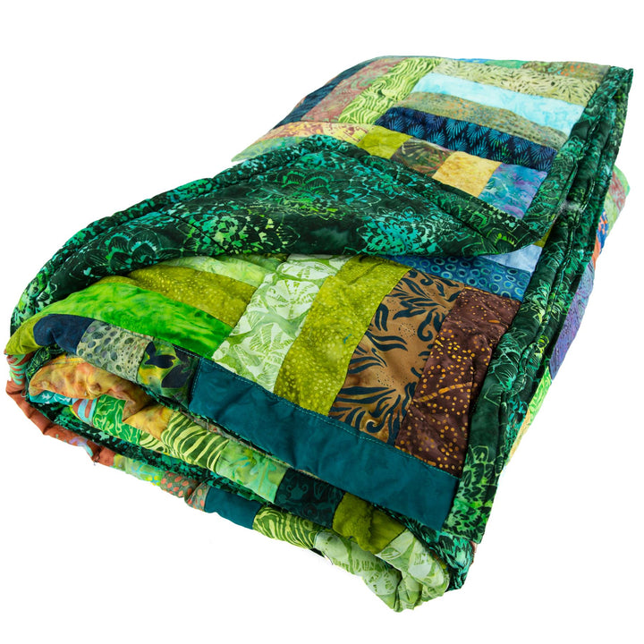 Handmade Quilted Patchwork Batik Printed Bedspread - Emerald