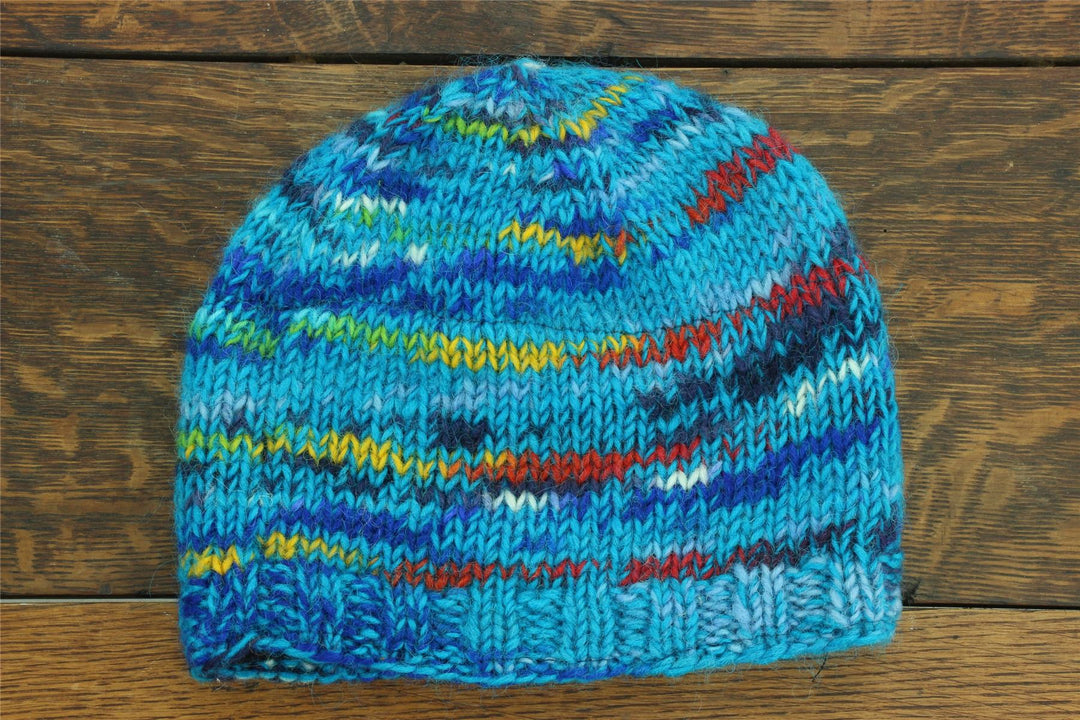 Wool Knit Beanie Hat - SD Bright Blue Mix