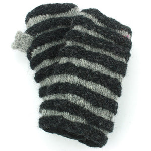 Wool Knit Arm Warmer - Ruched - Black Grey