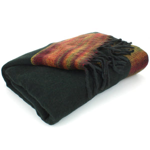 Tibetan Wool Blend Shawl Blanket - Black with Sunset Reverse