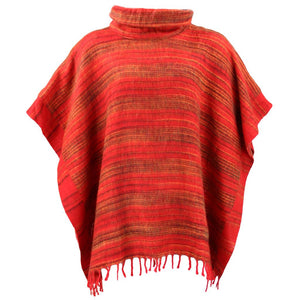 Quadratischer Poncho mit Kapuze – Rot und Gold