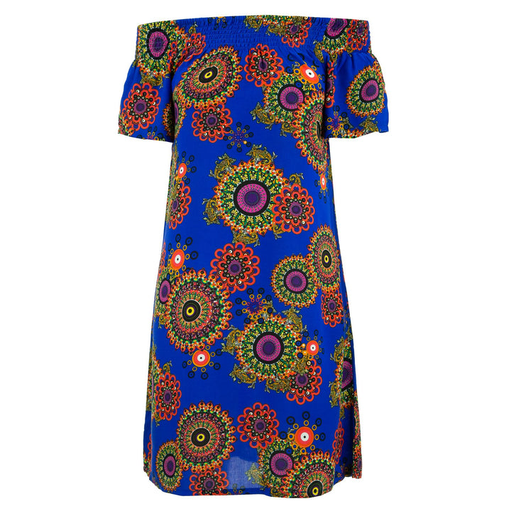 Shirred Comfy Dress - Blue Fractal Suzani