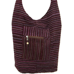 Striped Chenille Sling Shoulder Bag - Dark Purple