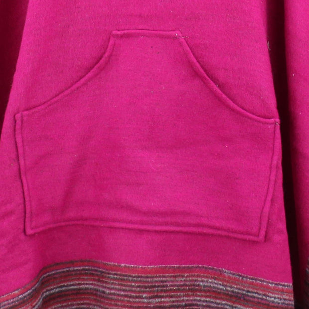 Soft Vegan Wool Hooded Tibet Poncho - Pink & Red Grey