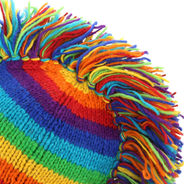 Wool Knit 'Punk' Mohawk Earflap Beanie Hat - Rainbow Stripe