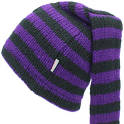 Wool Knit 'Tinky Winky' Tail Beanie Hat - Purple & Black