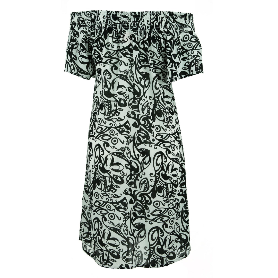 Shirred Comfy Dress - Mono Vines