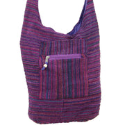 Striped Chenille Sling Shoulder Bag - Bright Purple