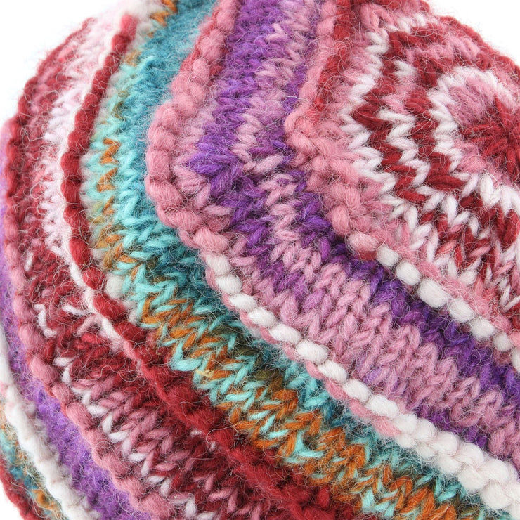 Chunky Ribbed Wool Knit Beanie Hat with Space Dye Design - Pink