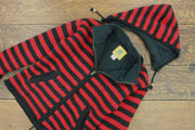 Hand Knitted Wool Hooded Jacket Cardigan Ladies Cut - Stripe Red Black