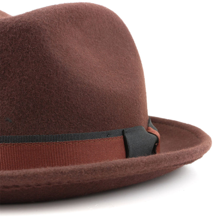 100% Wool trilby hat with contrast band and side bow - Brown