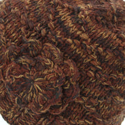 Acrylic Knit Flower Beanie Hat - Brown