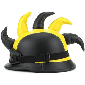 Saw Blade Mohawk Horned Novelty Festival hjelm med beskyttelsesbriller - gul og sort