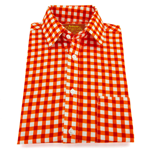 Regular Fit Short Sleeve Shirt - Gingham Check - Orange