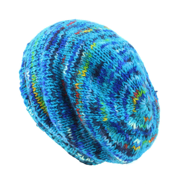 Hand Knitted Baggy Slouch Beanie Hat - SD Bright Blue Mix