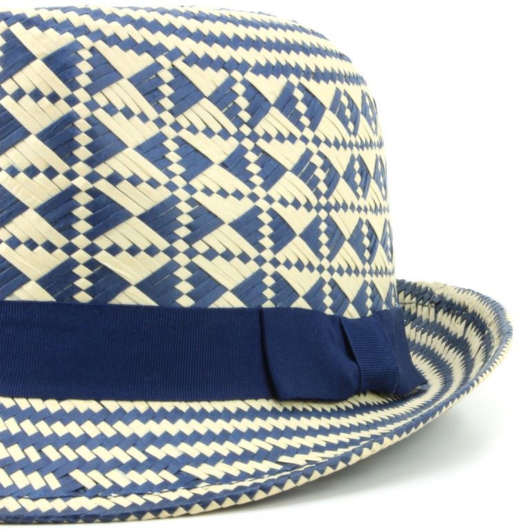 Check straw paper trilby hat with grosgrain band - Blue