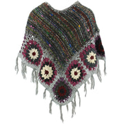 Granny Squares Crochet Poncho Short - Dark Grey/Grey