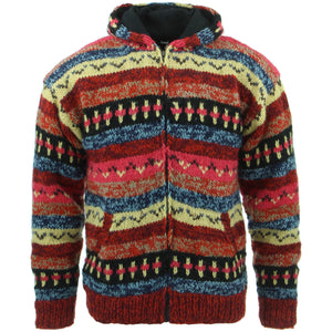 Cardigan veste à capuche en laine tricotée à la main - 17 rouge