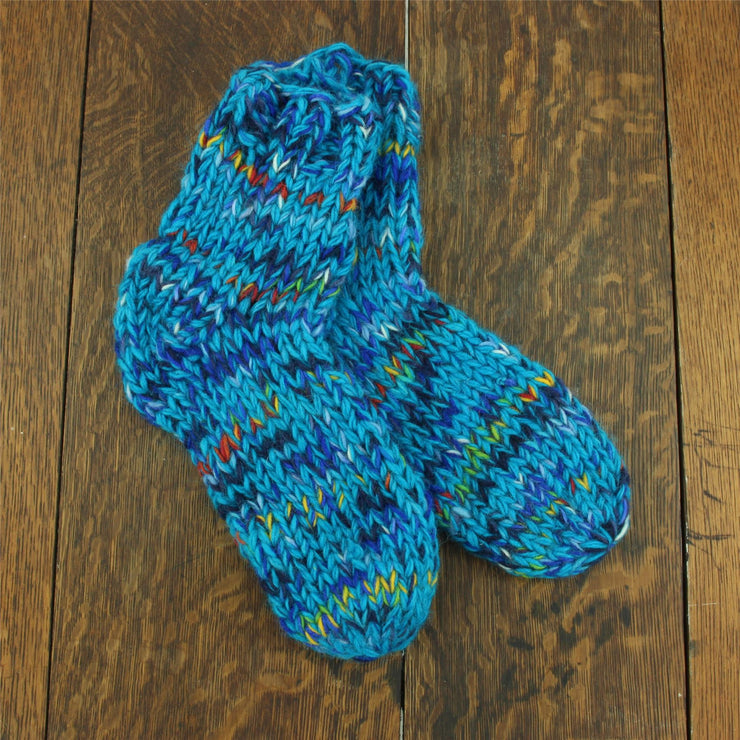 Hand Knitted Wool Ankle Socks - SD Bright Blue Mix
