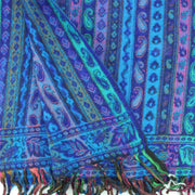 Acrylic Wool Shawl Blanket - Stripe - Blue & Purple