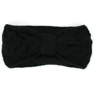 Knitted Bowknot Ribbed Headband - Black