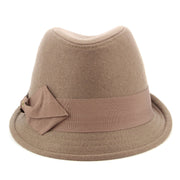 Wool trilby hat with short brim and large side bow - Brown (57cm)