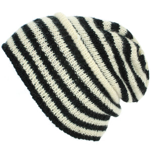 Uldstrikket Ridge Beanie Hat med Fleecefor - Hvid & Sort