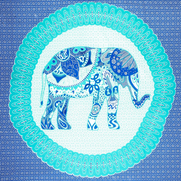 Viscose Rayon Sarong - Elephant Mandala - Blue & Green