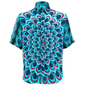 Kurzarmhemd mit normaler Passform – Pfauenmandala – Blau