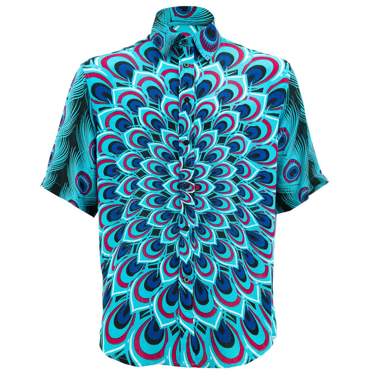 Regular Fit Short Sleeve Shirt - Peacock Mandala - Blue