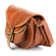 Real Leather Small Handbag - Light Brown
