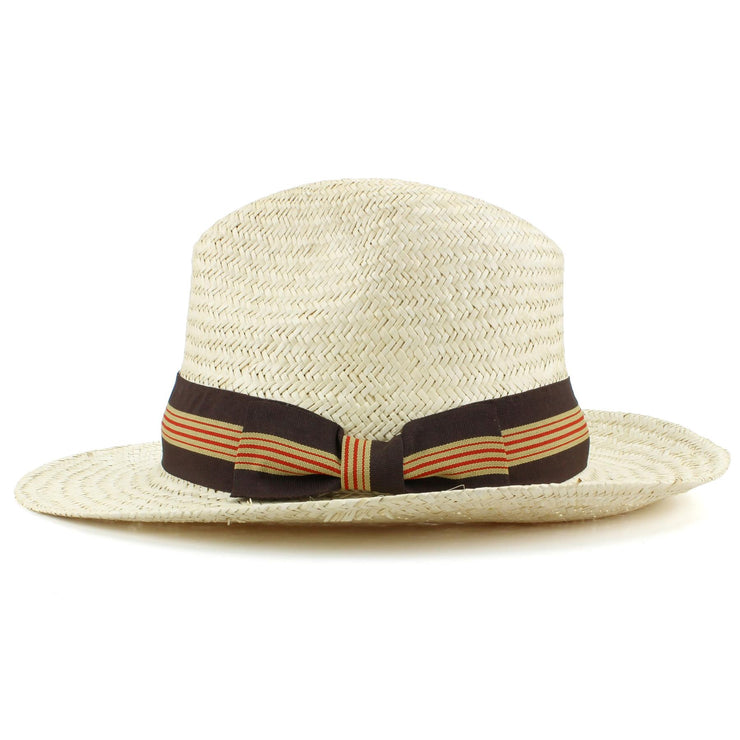 Wide Brim Straw Panama Fedora Hat - Brown