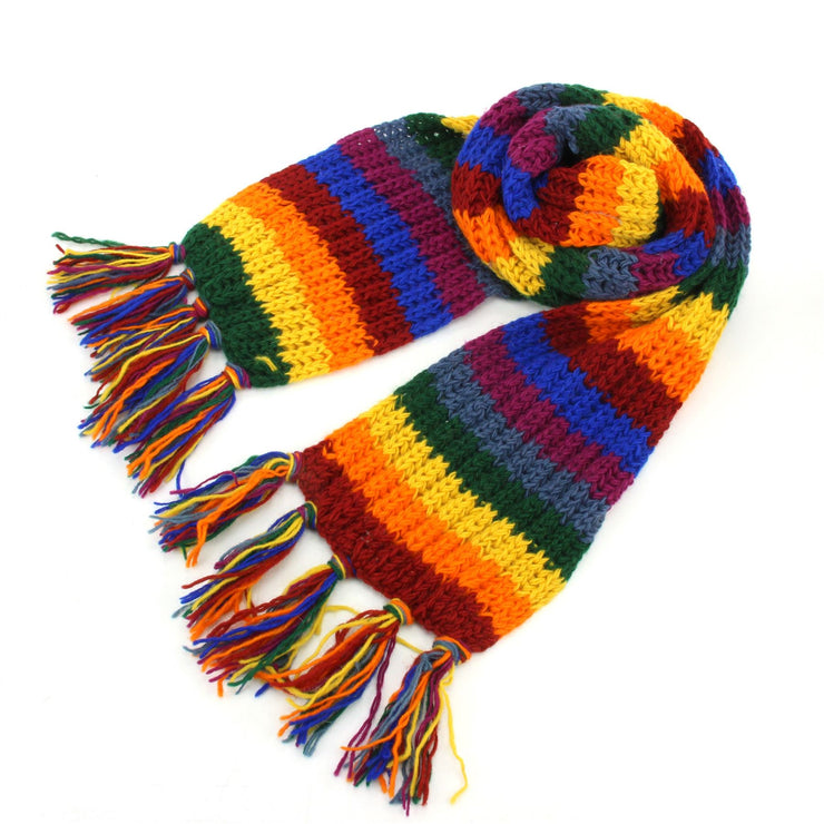 Long Chunky Wool Knit Striped Scarf - Rainbow