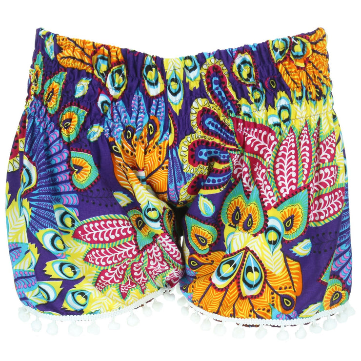 Tropical Pom Pom Shorts - Purple