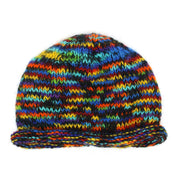 Hand Knitted Wool Beanie Hat - SD Black Rainbow